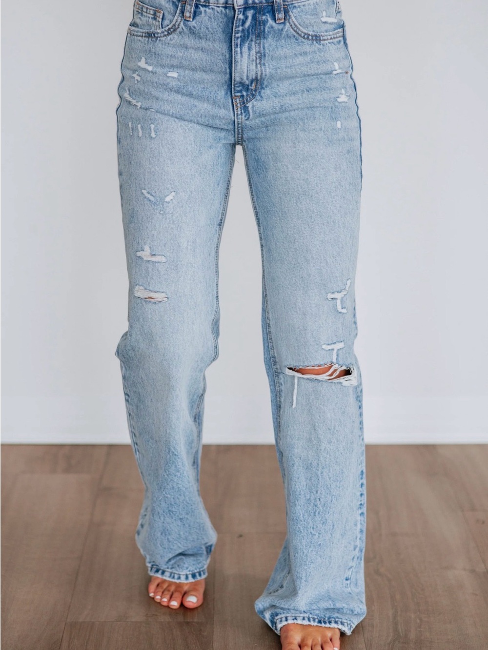 Flying Monkey Light Blue Distressed Flare Jeans
